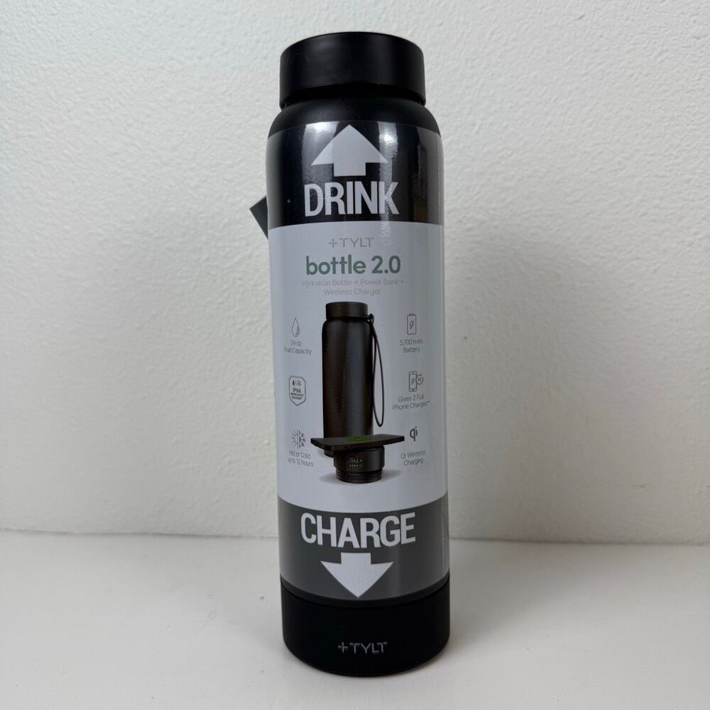 TYLT Bottle 2.0 Hydration Bottle With Built In Power Bank & Wireless Charger NEW